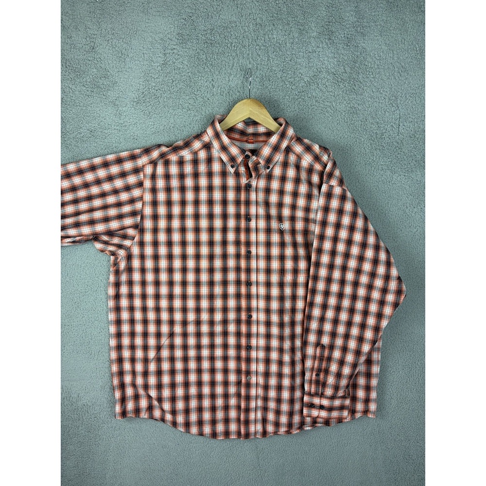 Ariat Pro Series Mens 2XL Orange Plaid Long Sleeve Vented Mesh Outdoor Shirt